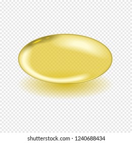 Burbuja ósea de oro de petróleo aislada sobre fondo transparente. Cápsula cosmética de aceite de vitamina E, A u omega 3