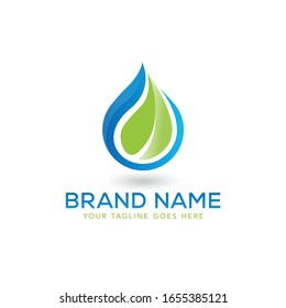 Resumen del logotipo de aceite y hoja verde, plantilla vectorial.