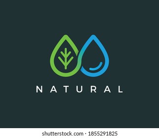 Resumen del logotipo de aceite y hoja verde, plantilla de vectores
