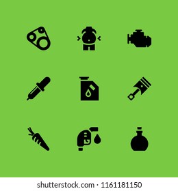 oil icon. 9 oil set with diesel, motor, piston and fat vector icons for web and mobile app