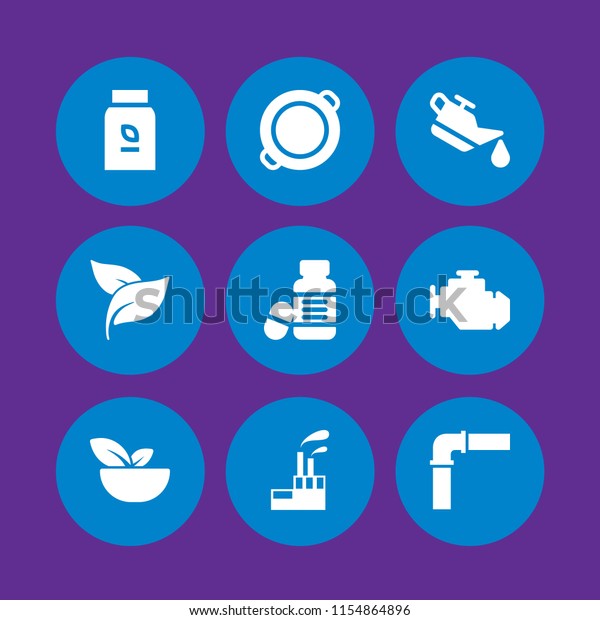 oil icon. 9 oil set with vitamin,
motor, salad and paella vector icons for web and mobile
app