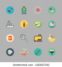 oil icon set. vector set about paint bucket, salad, gel and oil platform icons set.