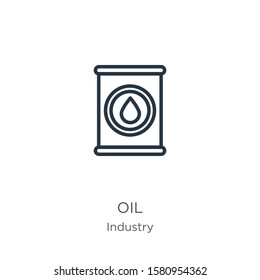 Oil icon. Thin linear oil outline icon isolated on white background from industry collection. Line vector sign, symbol for web and mobile