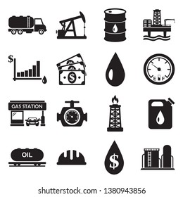 Oil Icons.  Black Flat Design. Vector Illustration.