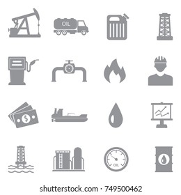 Oil Icons. Gray Flat Design. Vector Illustration. 