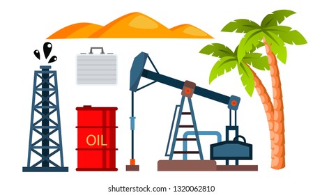 Oil Icons Production Extraction Vector. Isolated Flat Cartoon Illustration