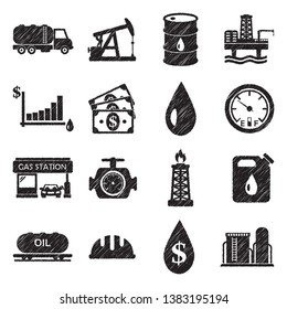 Oil Icons. Set 2. Black Scribble Design. Vector Illustration.