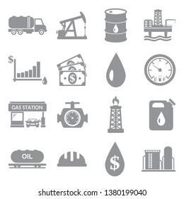 Oil Icons. Set 2. Gray Flat Design. Vector Illustration. 