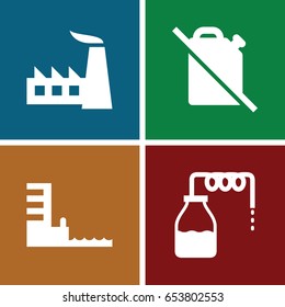 Oil icons set. set of 4 oil filled icons such as canister, factory, harbor