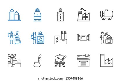 oil icons set. Collection of oil with factory, garage, easel, ink, massage, gas, pipe, industry, hot stones, fuel truck, barrel, sauna, silo. Editable and scalable oil icons.