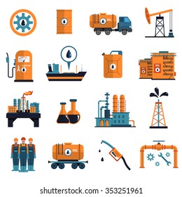 Oil icons set with petrol and gasoline symbols flat isolated vector illustration 