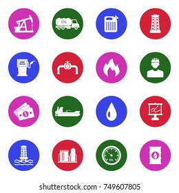 Oil Icons. White Flat Design In Circle. Vector Illustration. 