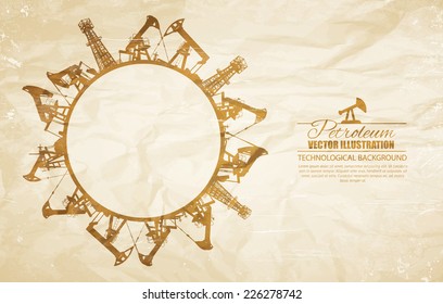 Oil industrial circle border on old paper background. Vector illustration.