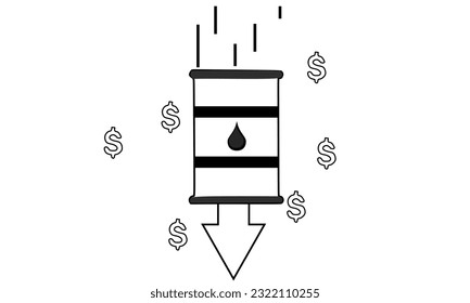 Oil industrial down illustration, oil price decreasing. oil demand decreasing.