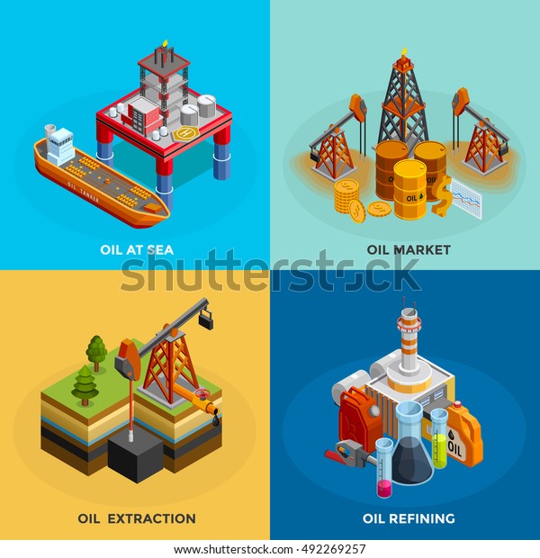 Oil Industry 4 Isometric Icons Square Stock Vector (Royalty Free ...