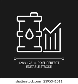Oil industry analytics white linear icon for dark theme. Supply and demand. Petroleum company. Oil market. Energy trading. Thin line illustration. Isolated symbol for night mode. Editable stroke