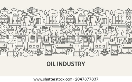 Oil Industry Banner Concept. Vector Illustration of Outline Design.