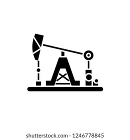 Oil industry black icon, vector sign on isolated background. Oil industry concept symbol, illustration 