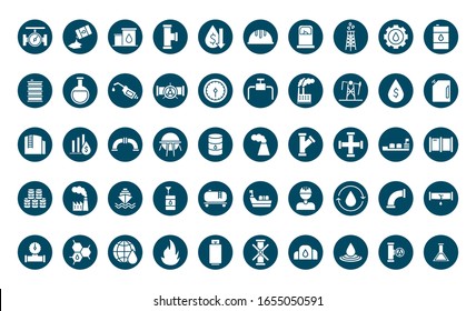 Oil industry block and flat style icon set design, Gas energy fuel technology power industrial production and petroleum theme Vector illustration