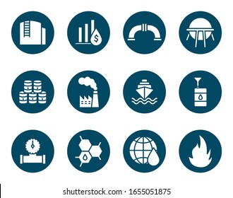 Diseño de conjuntos de iconos de tipo plano y bloque de la industria petrolera, Producción industrial de energía de combustible de gas y tema petrolero Ilustración vectorial
