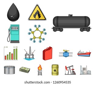 Oil industry cartoon icons in set collection for design. Equipment and oil production vector symbol stock web illustration.
