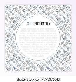 Oil industry concept with thin line icons: gas, petroleum, diesel,  truck, tanker, ship, refinery, barrel. Modern vector illustration, web page template.