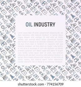Oil industry concept with thin line icons: gas, petroleum, diesel,  truck, tanker, ship, refinery, barrel. Modern vector illustration, web page template.