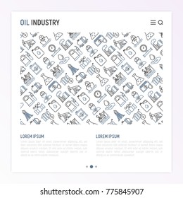 Oil industry concept with thin line icons: gas, petroleum, diesel,  truck, tanker, ship, refinery, barrel. Modern vector illustration, web page template.