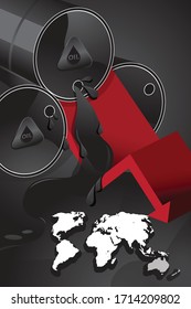 Oil industry crisis concept. Drop in crude oil prices. Financial markets vector illustration.