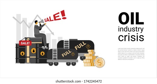 Oil industry crisis concept. Drop in crude oil prices 