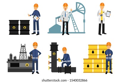 The Oil Industry At Different Stages Of Manufacture From Production To Transportation Vector Illustration Set Isolated On White Background