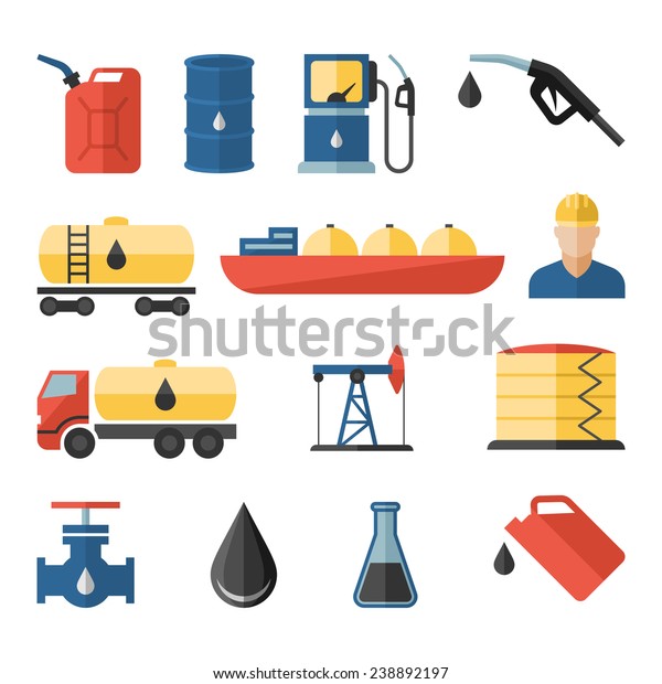 Oil industry drilling refining process\
petroleum transportation flat icons set with oilman and pump flat\
isolated vector\
illustration