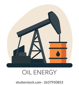 Oil industry and energy source - barrel of oil and derrick. Vector illustration.