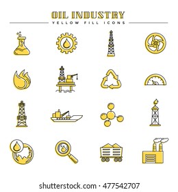 Oil industry and energy yellow fill icons