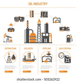 Oil industry extraction production and transportation oil and petrol Concept Two Color Icons Set with oilman, rig and barrels. Isolated vector illustration.