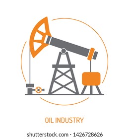 Oil industry extraction and Refinery Concept Two Color Icons Set with oil pump jack. Isolated vector illustration.