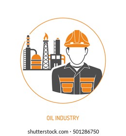 Oil industry extraction and Refinery oil and petrol Concept Two Color Icons Set with oilman. Isolated vector illustration.