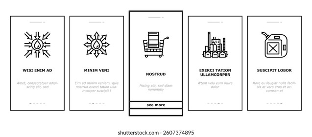oil industry factory gas plant onboarding mobile vector energy refinery, production power, pipe environment, chemical fuel worker oil industry factory gas plant illustrations