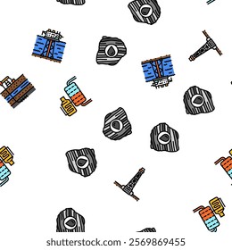 oil industry factory plant vector seamless pattern thin line illustration