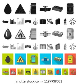Oil industry flat icons in set collection for design. Equipment and oil production vector symbol stock web illustration.