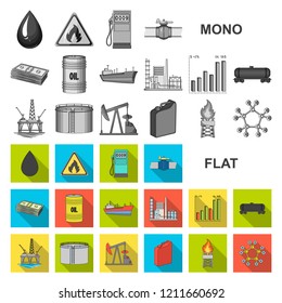 Oil industry flat icons in set collection for design. Equipment and oil production vector symbol stock web illustration.