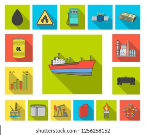 Oil industry flat icons in set collection for design. Equipment and oil production vector symbol stock web illustration.