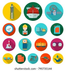 Oil industry flat icons in set collection for design. Equipment and oil production vector symbol stock web illustration.