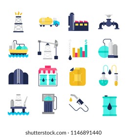 Oil industry flat vector icons