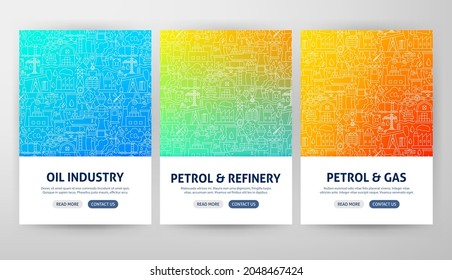 Oil Industry Flyer Concepts. Vector Illustration of Outline Design.