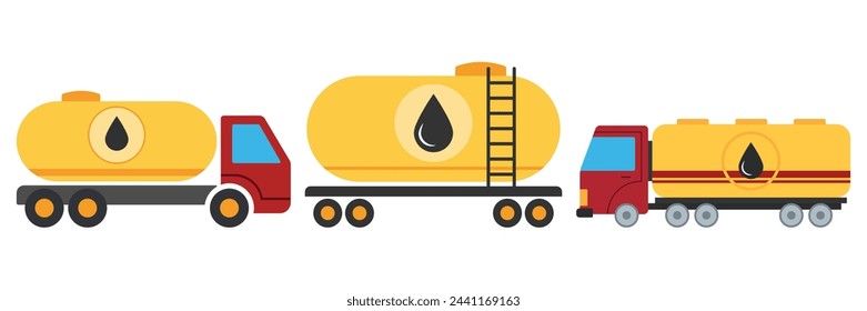 Oil industry fuel and tank icons set with railway tank or track pipeline isolated vector illustration