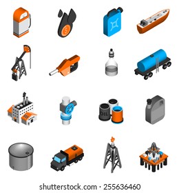 Oil Industry Gasoline Processing Petroleum Transportation Isometric Icons Set Isolated Vector Illustration