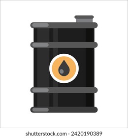 Industria petrolera. Barriles de oro y negro con etiqueta de gota de petróleo en charco derramado de petróleo crudo.