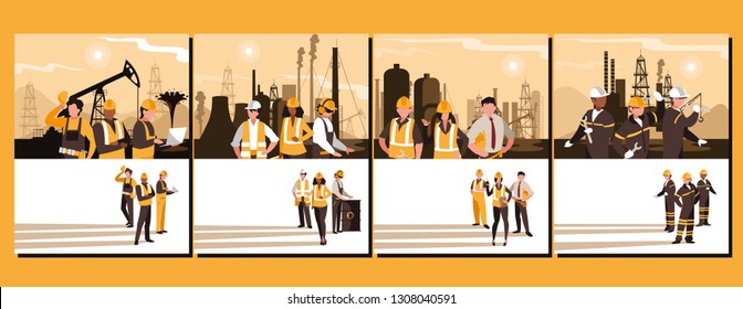 oil industry group scenes and workers svg