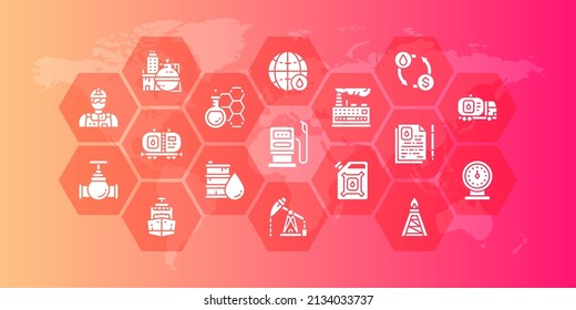 Oil industry horizontal outline illustration. Fuel Truck, Engineer, Gasoline, Cargo Ship icon banner. Web banner layout template.